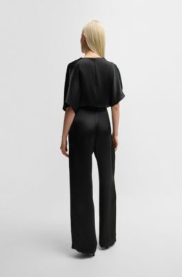 Cowl-neck regular-fit jumpsuit in fluent satin, Black