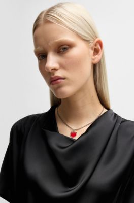 Cowl-neck regular-fit jumpsuit in fluent satin, Black