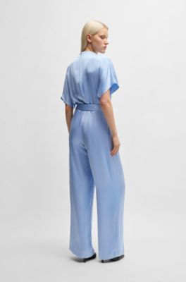 Cowl-neck regular-fit jumpsuit in fluent satin, Light Blue