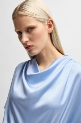 Cowl-neck regular-fit jumpsuit in fluent satin, Light Blue