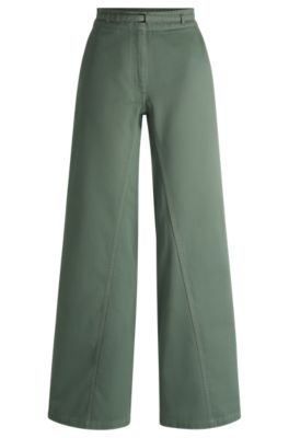 【Raucohouse】Hugo fleece wide banding pants HUGO - Regular-fit wide-leg trousers in cotton twill - Light