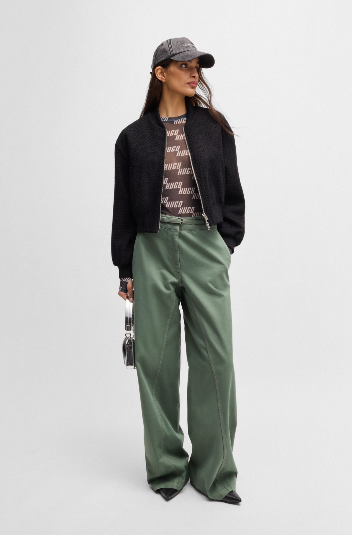 【PORTERNA】Hugo Washing Wide Pants HUGO - Regular-fit wide-leg trousers in cotton twill - Light