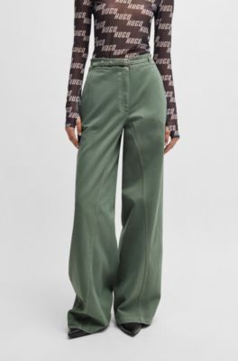 Pantalones regular fit de sarga de algod&oacute;n con pernera ancha, Cal