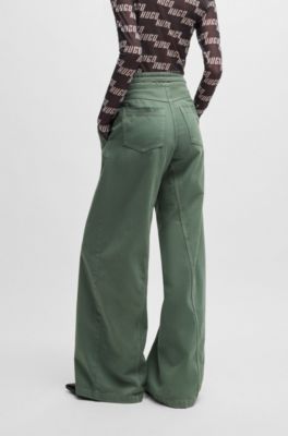 Pantalones regular fit de sarga de algod&oacute;n con pernera ancha, Cal