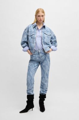 Vaqueros slim fit en denim azul con estampado a l&aacute;ser, Azul oscuro