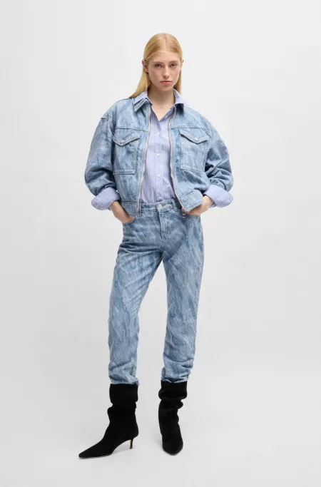 Slim-fit jeans in laser-patterned blue denim