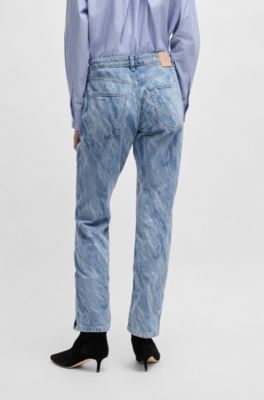 Vaqueros slim fit en denim azul con estampado a l&aacute;ser, Azul oscuro
