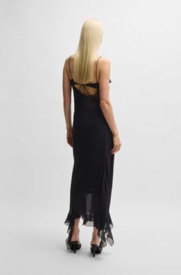 Cowl-neck regular-fit dress with ruffle trim, Black