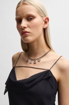 Cowl-neck regular-fit dress with ruffle trim, Black