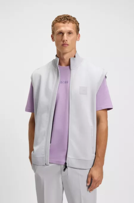 Sleeveless zip-up sweatshirt in cotton