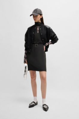 Sleeveless dress with stand collar and cut-out detail, Black