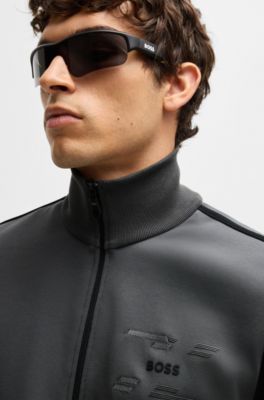 Sudadera de algod&oacute;n con cremallera y logo de dise&ntilde;o, Gris oscuro