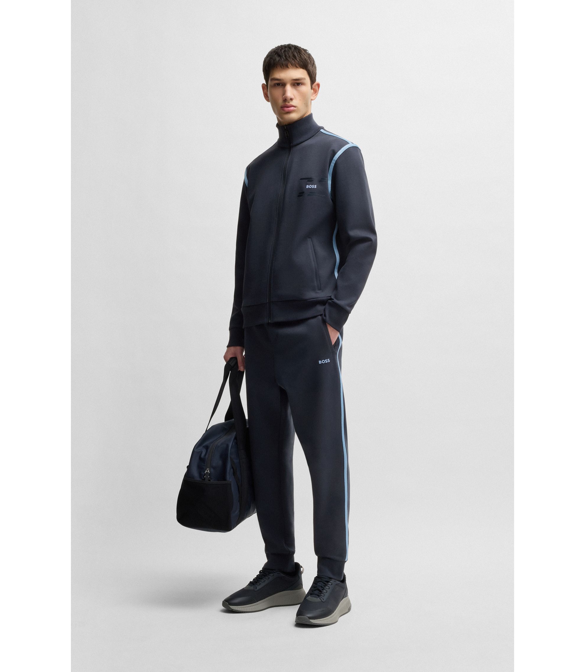 BOSS - Zip-up sweatshirt with logo artwork - Dark Blue