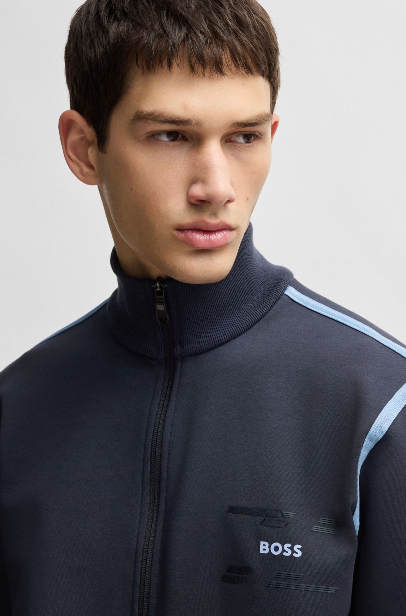 BOSS - Zip-up sweatshirt with logo artwork - Dark Blue
