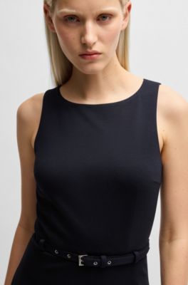 Vestido evas&eacute; con cintur&oacute;n de hebilla, Celeste