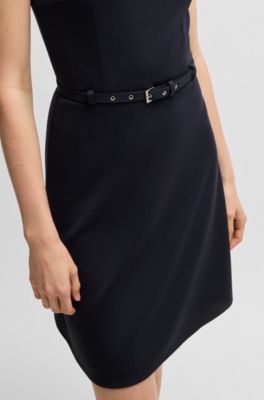 Vestido evas&eacute; con cintur&oacute;n de hebilla, Celeste