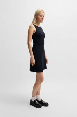 Vestido evas&eacute; con cintur&oacute;n de hebilla, Celeste