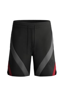 Hugo X Rb Oversize-fit Shorts With Signature Bull Motif In Gray