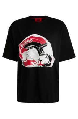 【送料&関税込】Hugo Boss Cotton Blend Crew-neck T-shirt HUGO - HUGO x RB oversize-fit cotton T-shirt with racing