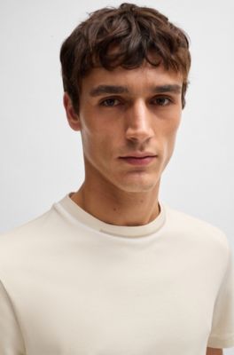 Camiseta de interlock de algod&oacute;n con bloques de color en el cuello, Blanco