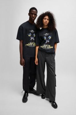 Camiseta de punto de algod&oacute;n con ilustraci&oacute;n de pel&iacute;cula de los a&ntilde;os&nbsp;70, Negro