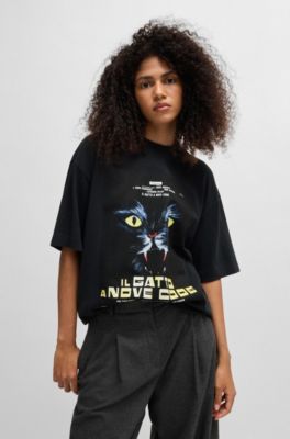 Camiseta de punto de algod&oacute;n con ilustraci&oacute;n de pel&iacute;cula de los a&ntilde;os&nbsp;70, Negro