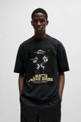 Camiseta de punto de algod&oacute;n con ilustraci&oacute;n de pel&iacute;cula de los a&ntilde;os&nbsp;70, Negro