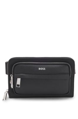 Logo-lettering crossbody bag with branded strap, Black