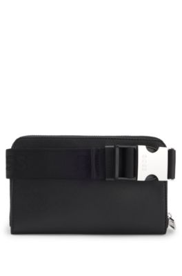 Sac port&eacute; crois&eacute; &agrave; logo imprim&eacute; m&eacute;tallis&eacute;, Noir