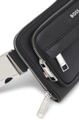 Logo-lettering crossbody bag with branded strap, Black