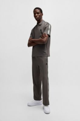 HUGO x RB cotton polo shirt with branded tape, Light Grey