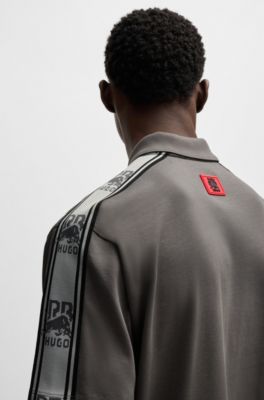 HUGO x RB cotton polo shirt with branded tape, Light Grey