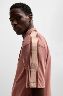 HUGO x RB cotton polo shirt with branded tape, light pink