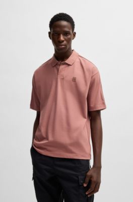 HUGO x RB cotton polo shirt with branded tape, light pink