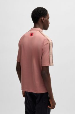 HUGO x RB cotton polo shirt with branded tape, light pink