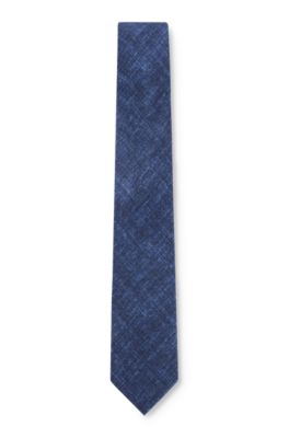 Hugo Boss Cotton Tie With An All-over Denim Effect In Dark Blue