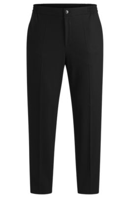 Pantalon Slim en popeline de laine m&eacute;lang&eacute;e, Noir