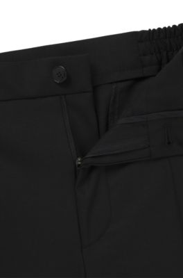 Pantalon Slim en popeline de laine m&eacute;lang&eacute;e, Noir