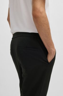 Pantalon Slim en popeline de laine m&eacute;lang&eacute;e, Noir