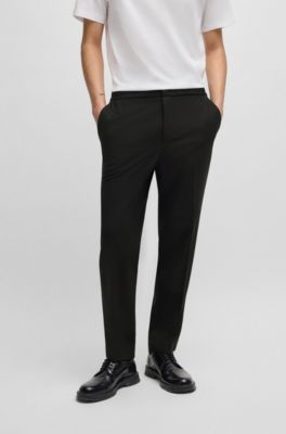 Pantalon Slim en popeline de laine m&eacute;lang&eacute;e, Noir