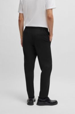 Pantalon Slim en popeline de laine m&eacute;lang&eacute;e, Noir