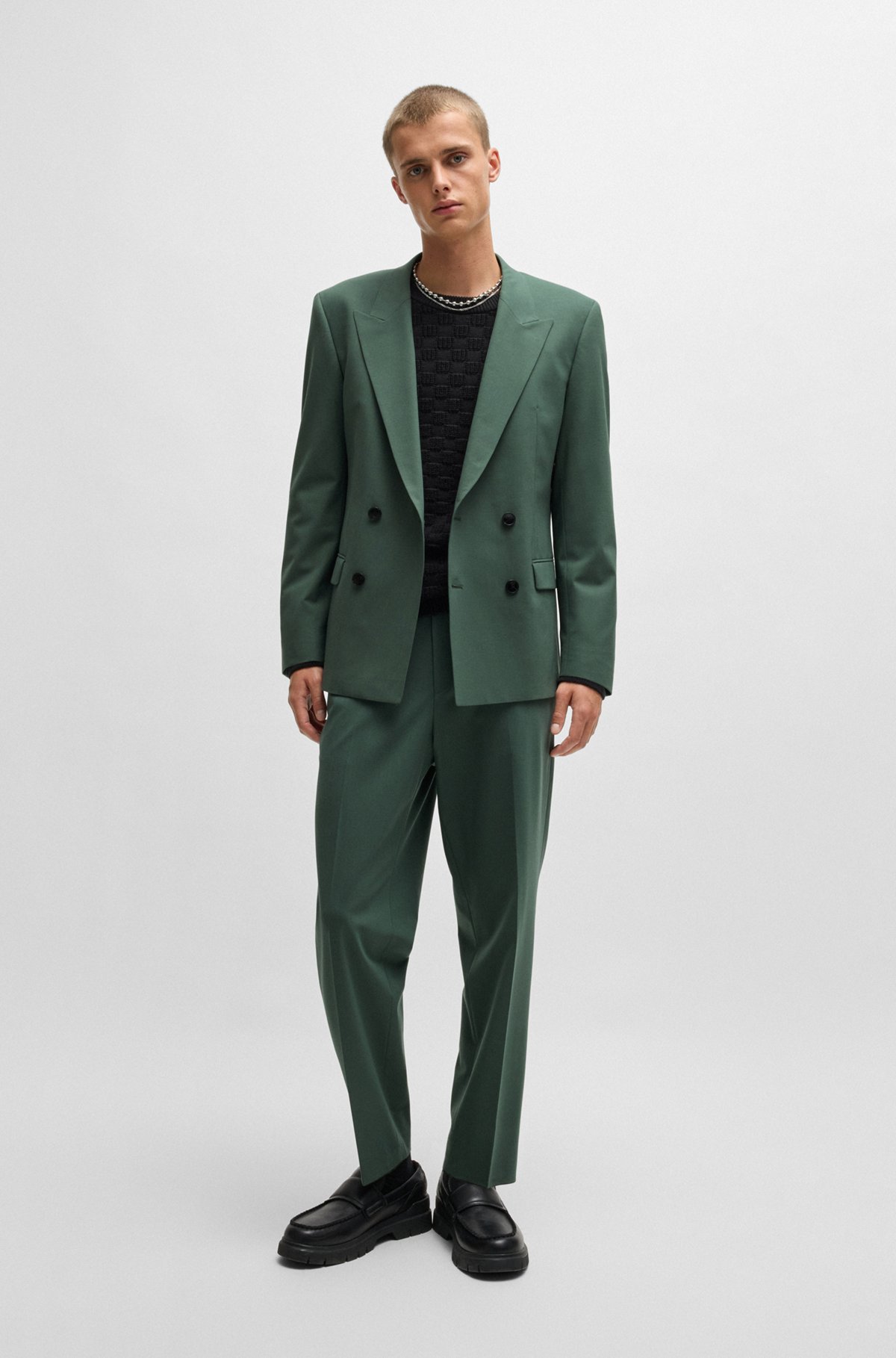HUGO - Slim-fit trousers in wool poplin - Light Green HUGO - Slim-fit trousers in wool poplin - Light Green