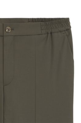 Slim-fit trousers in wool-blend poplin, Light Green