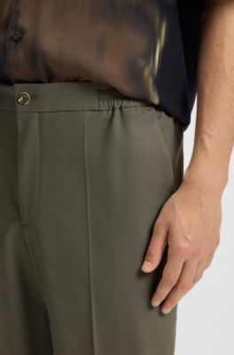 Slim-fit trousers in wool-blend poplin, Light Green