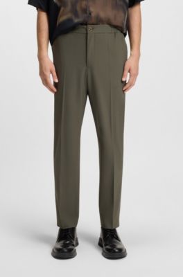 Slim-fit trousers in wool-blend poplin, Light Green