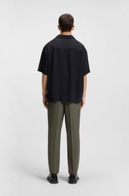 Slim-fit trousers in wool-blend poplin, Light Green