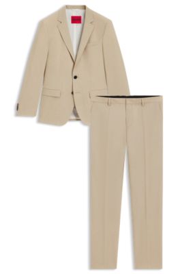 Costume Slim en laine m&eacute;lang&eacute;e stretch performante, Beige