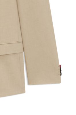 Performance-stretch slim-fit suit in a wool blend, Beige
