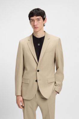 Performance-stretch slim-fit suit in a wool blend, Beige