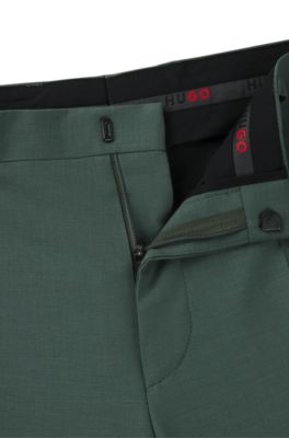 Pantalon Extra Slim en popeline stretch de laine m&eacute;lang&eacute;e, Chaux